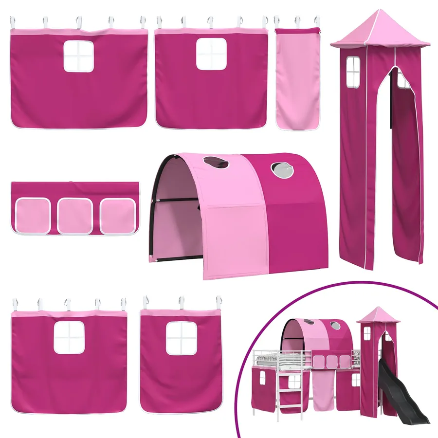 Lit mezzanine pour enfants Uni Blanc et rose 90 x 200 cm métal - 7