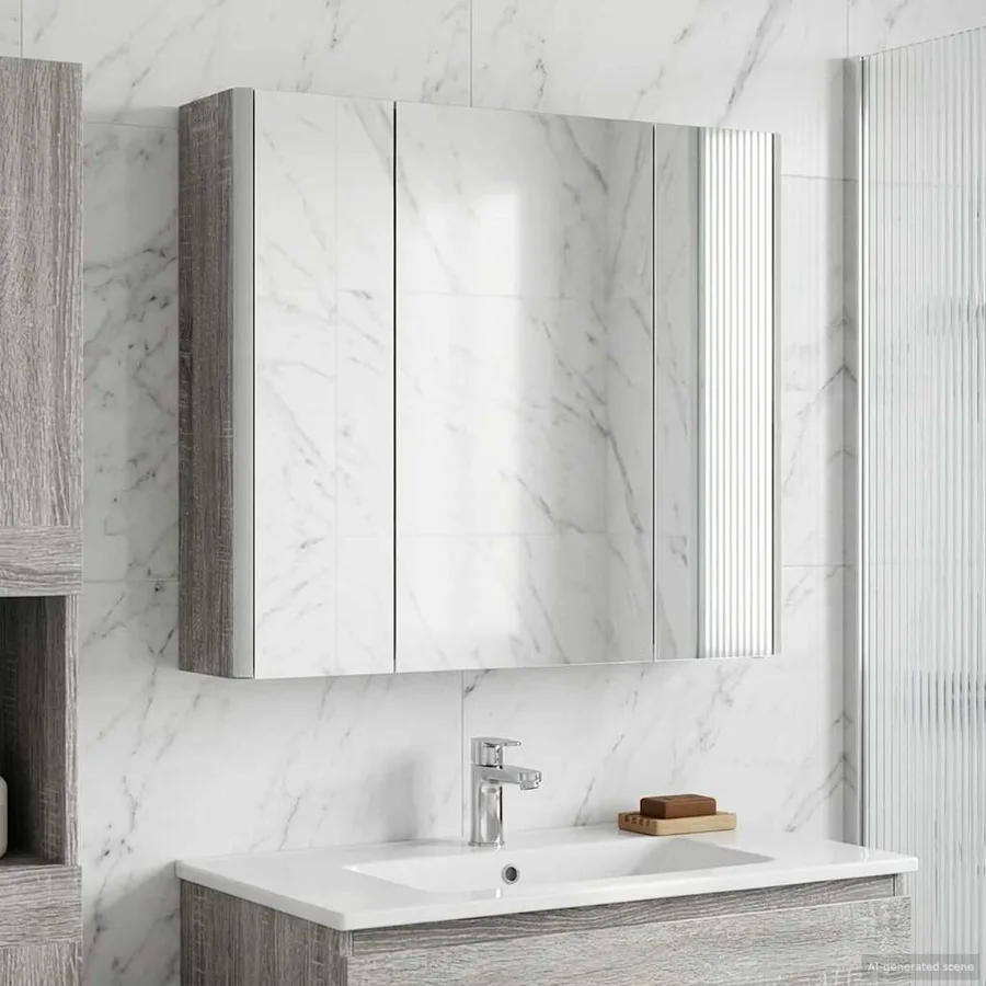 Armoire Miroir de Salle de Bain Gris Sonoma - 4