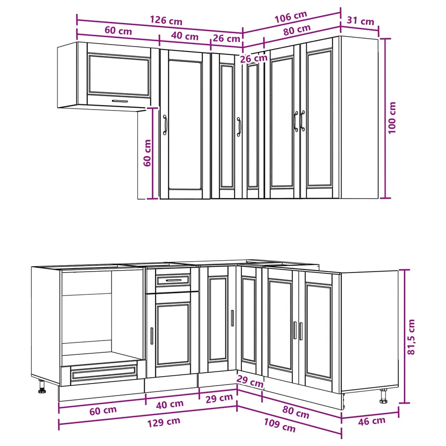 Unité de cuisine PORTO 8 pcs Noir Bois d'ingénierie - 9