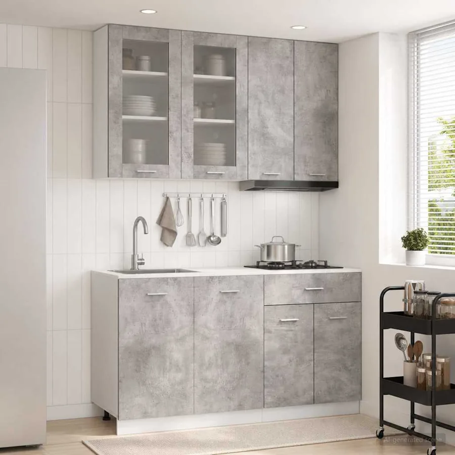 Unité de cuisine LYON 4 pcs Gris béton Bois d'ingénierie
