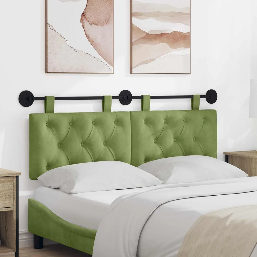 Tête de lit suspendue Avec lumière LED Vert clair Velours