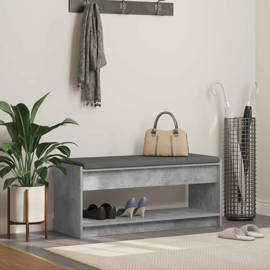 Banc d'entrée avec coussin Gris Béton 103 x 38 x 45 cm