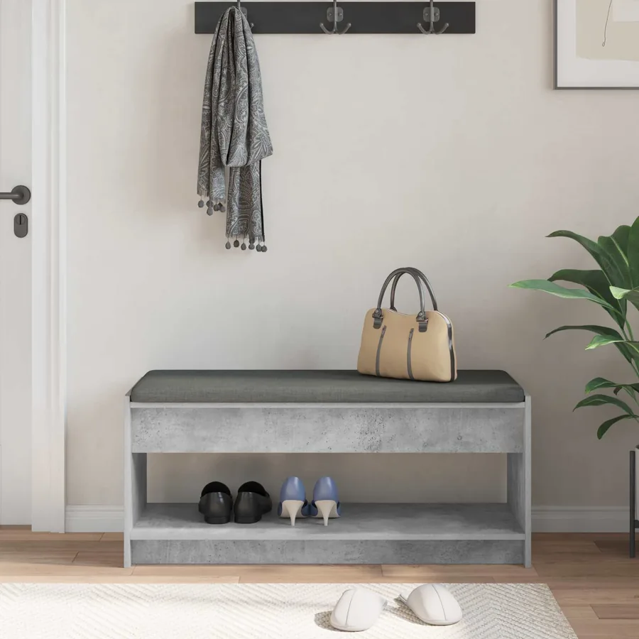 Banc d'entrée avec coussin Gris Béton 103 x 38 x 45 cm - 4