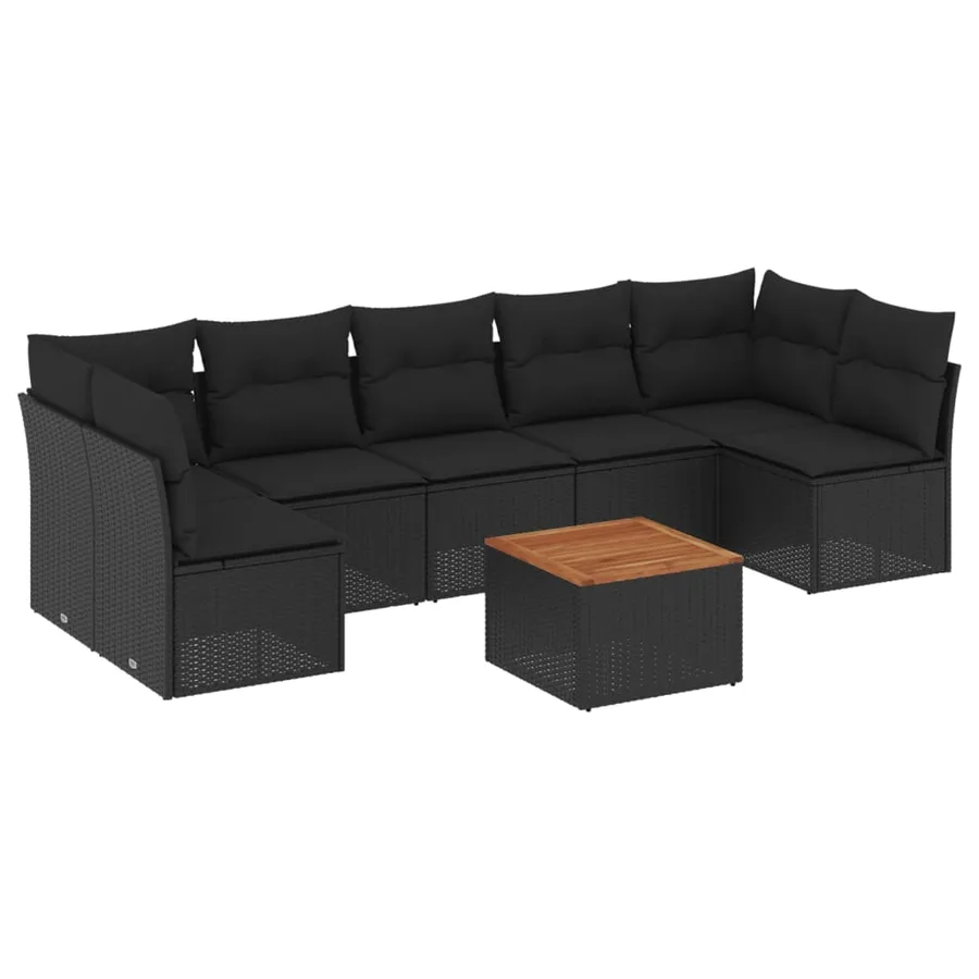 Salon de jardin 8 pcs avec coussins noir résine tressée - 2