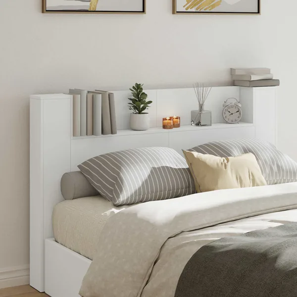 Cabinet de Tête de Lit avec LED Blanc 160 x 16,5 x 103,5 cm