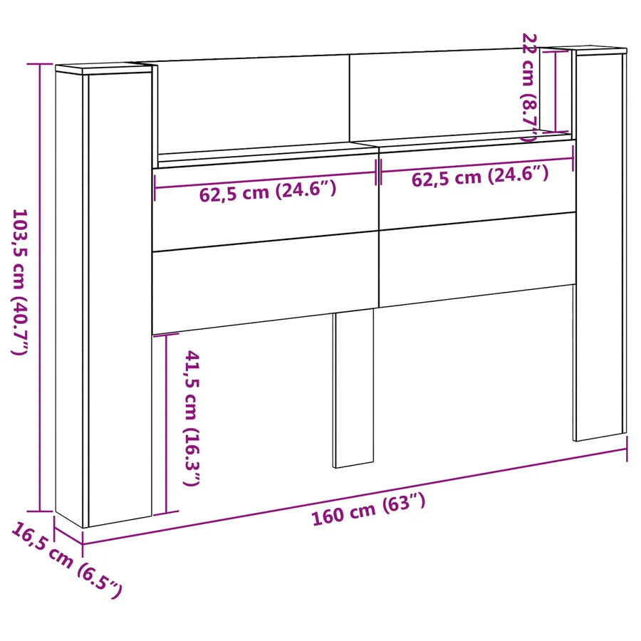 Cabinet de Tête de Lit avec LED Blanc 160 x 16,5 x 103,5 cm - 13