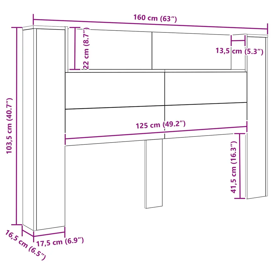 Cabinet de Tête de Lit avec LED Chêne Artisanal - 12