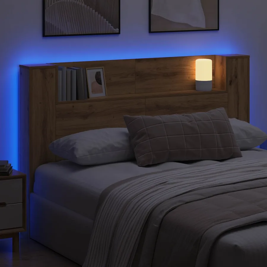 Cabinet de Tête de Lit avec LED Chêne Artisanal - 4