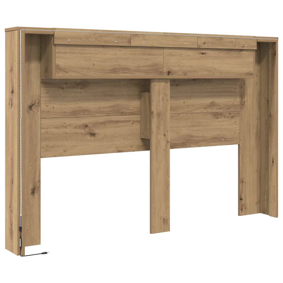 Cabinet de Tête de Lit avec LED Chêne Artisanal - 7