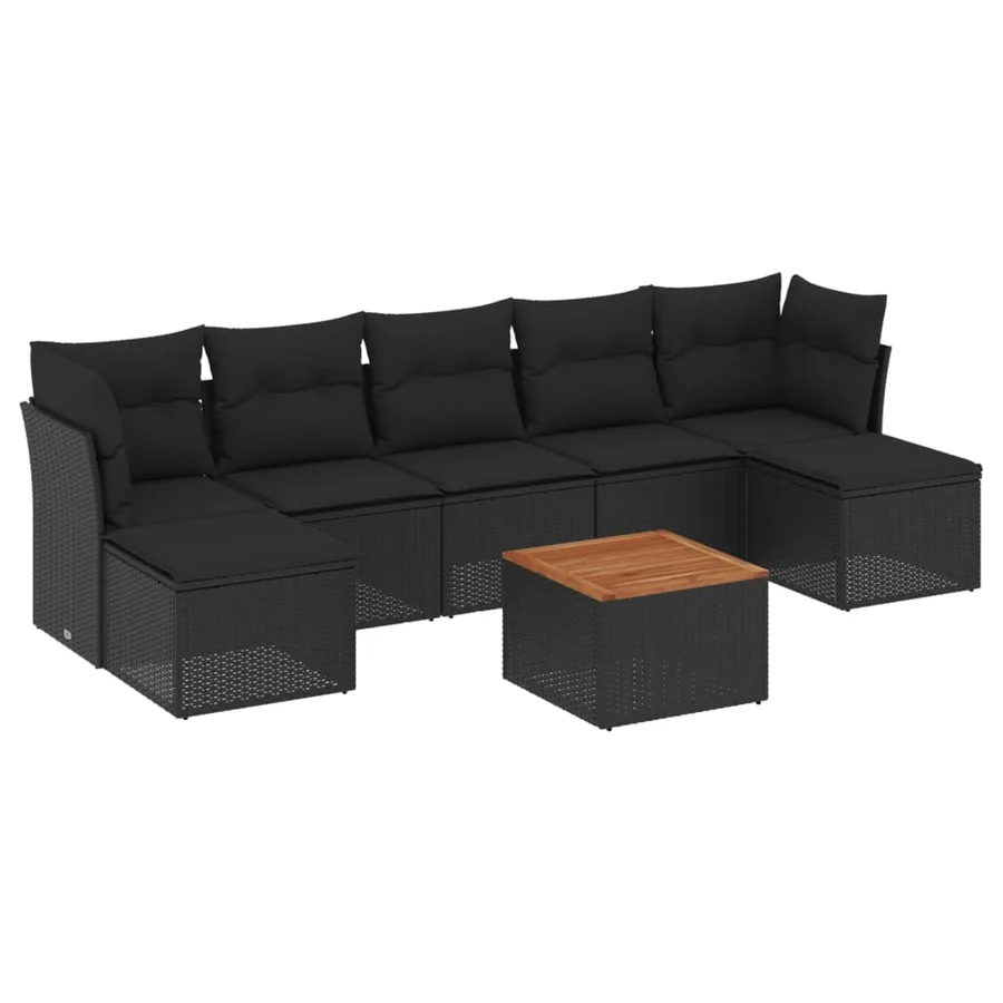 Salon de jardin 8 pcs avec coussins noir résine tressée - 2