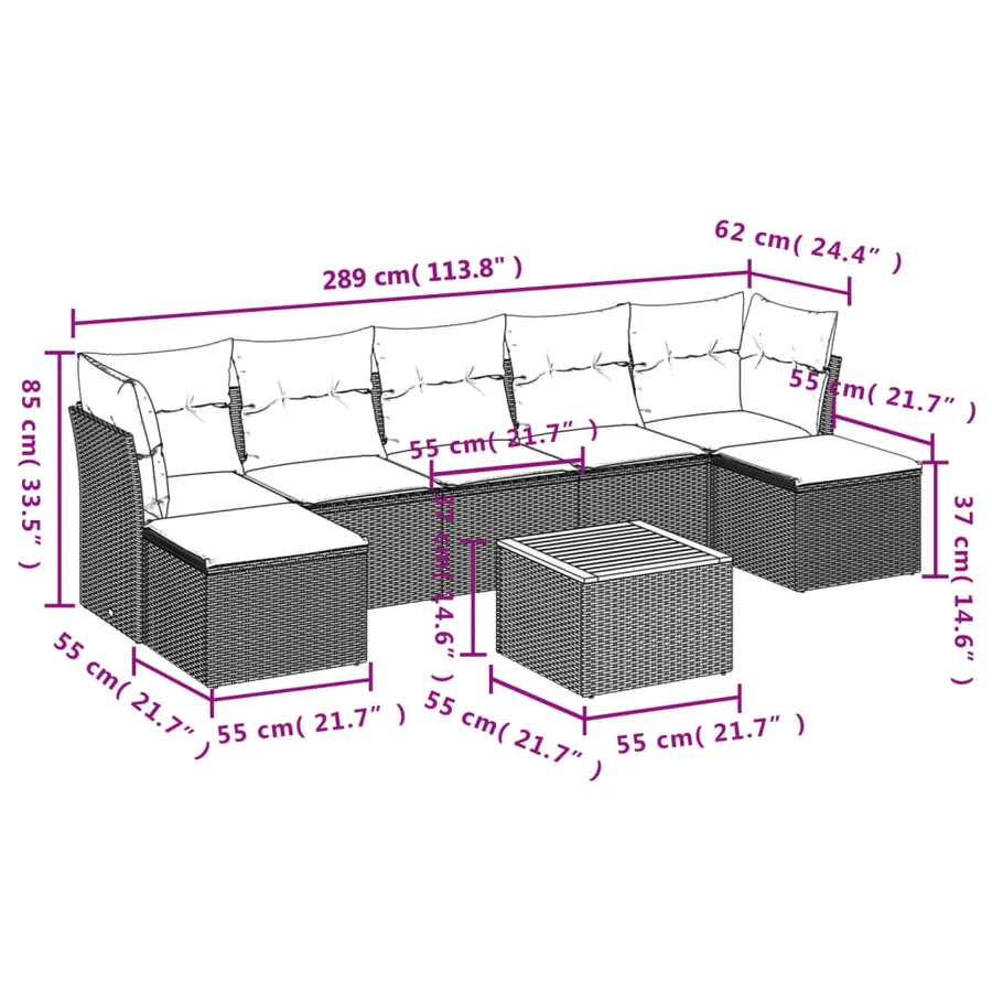 Salon de jardin 8 pcs avec coussins noir résine tressée - 3