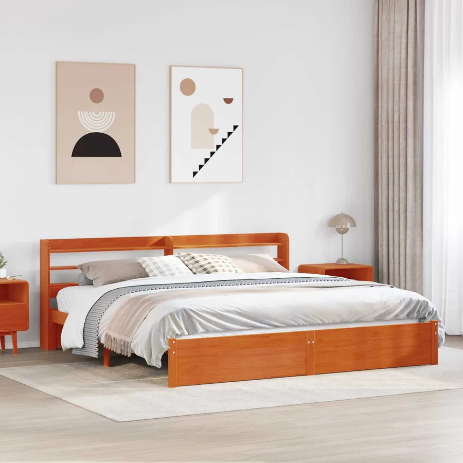 Cadre de lit Cire marron 200 x 200 cm Bois de Pin Massif