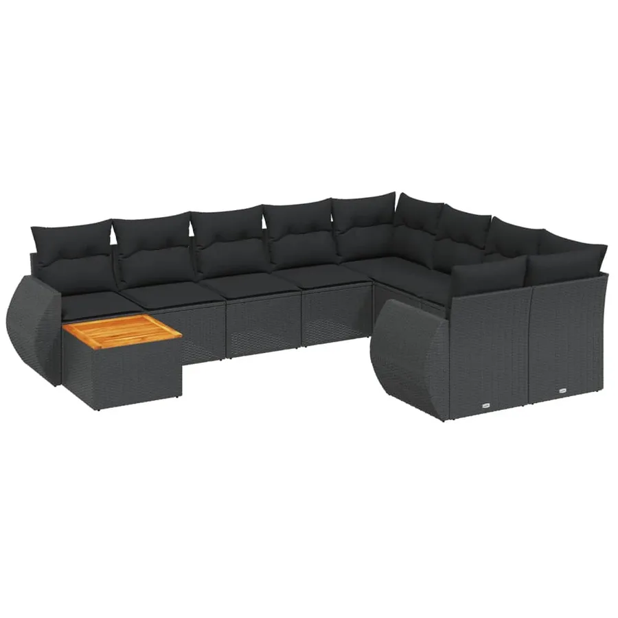 Salon de jardin 10 pcs avec coussins noir résine tressée - 2