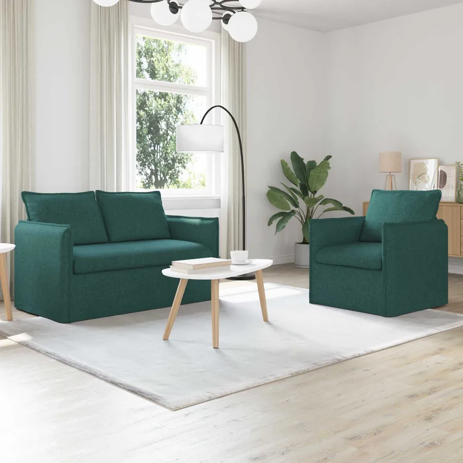 Ensemble de Canapés 2 pcs Vert foncé 136 x 82 x 85 cm Tissu