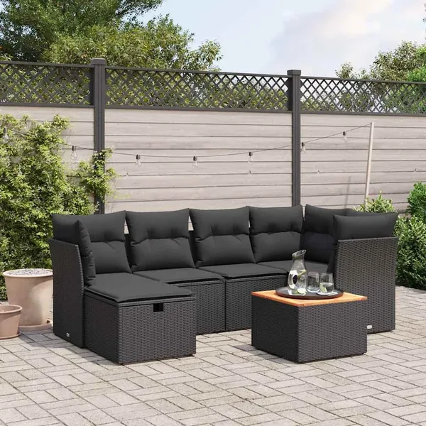 Salon de jardin 7 pcs avec coussins noir résine tressée 62 x 62 x 69 cm - 57,3 kg