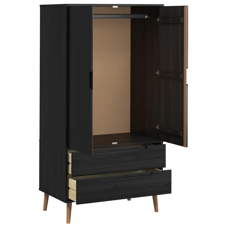 Armoire MOLDE Noir 90 x 55 x 175 cm Bois de pin massif - 4