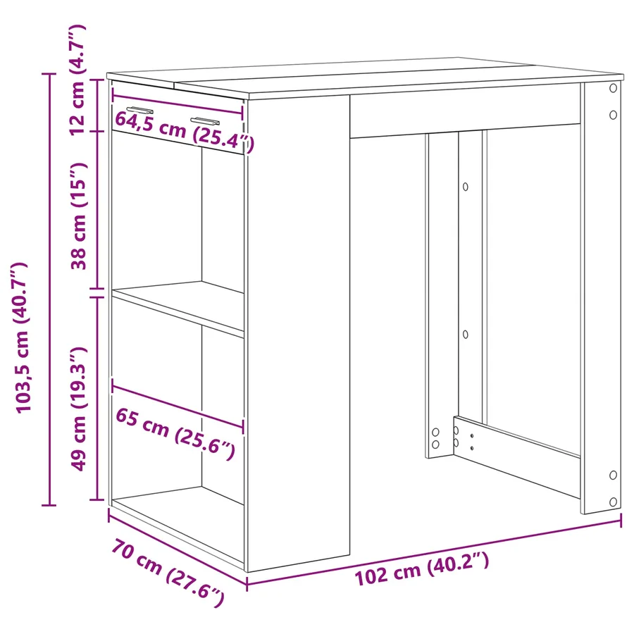 Table de bar Chêne noir 102 x 70 x 103,5 cm Bois d'ingénierie - 8
