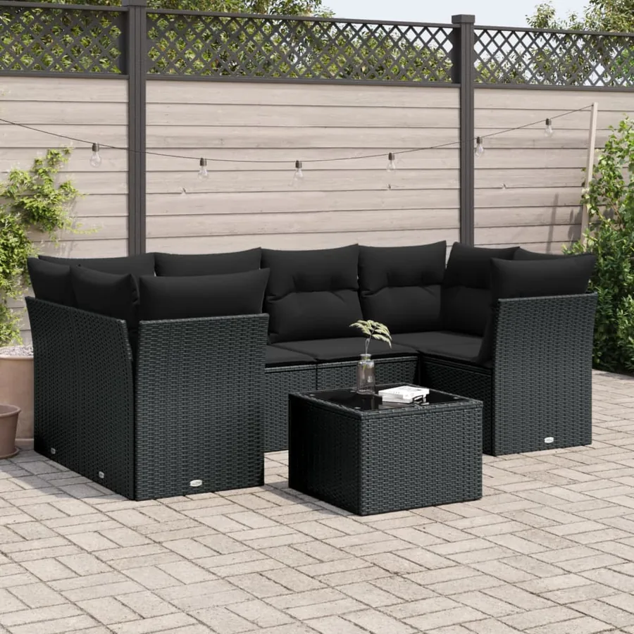 Salon de jardin 7 pcs avec coussins noir résine tressée 62 x 62 x 69 cm - 60,4 kg