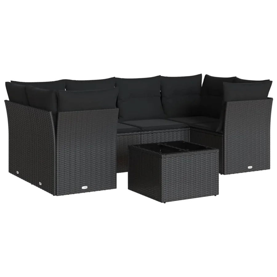 Salon de jardin 7 pcs avec coussins noir résine tressée 62 x 62 x 69 cm - 60,4 kg - 2