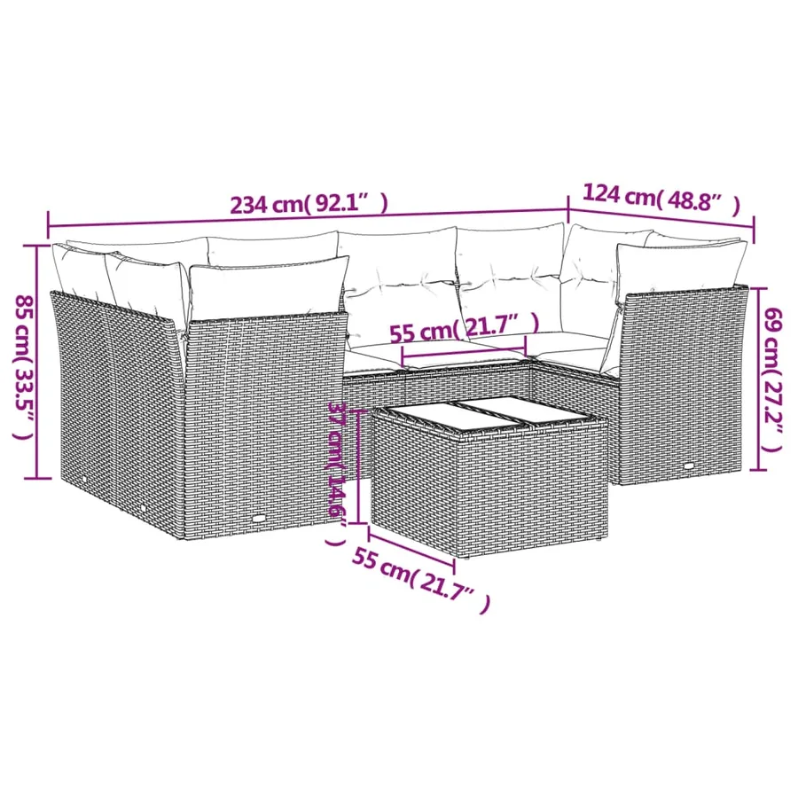 Salon de jardin 7 pcs avec coussins noir résine tressée 62 x 62 x 69 cm - 60,4 kg - 3