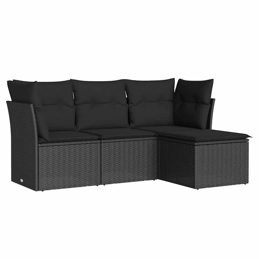 Salon de jardin 4 pcs avec coussins noir résine tressée - 2
