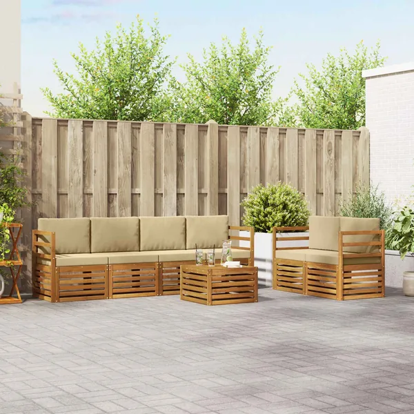Ensemble de canapés d'extérieur 7 pcs Naturel et Beige