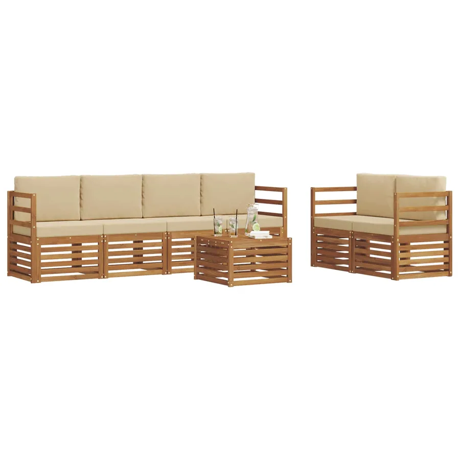 Ensemble de canapés d'extérieur 7 pcs Naturel et Beige - 3