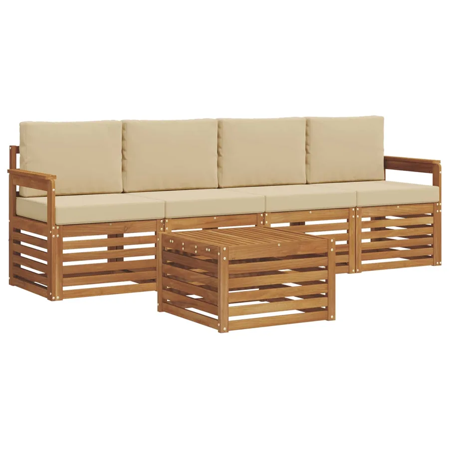 Ensemble de canapés d'extérieur 5 pcs Naturel et Beige - 2