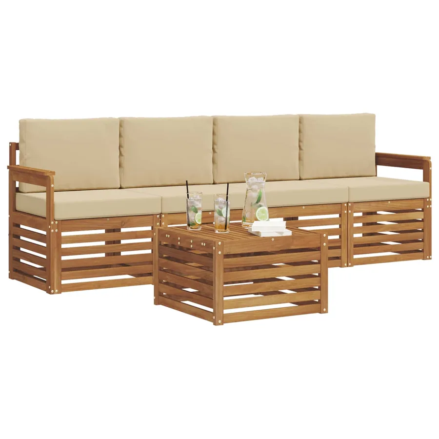 Ensemble de canapés d'extérieur 5 pcs Naturel et Beige - 3