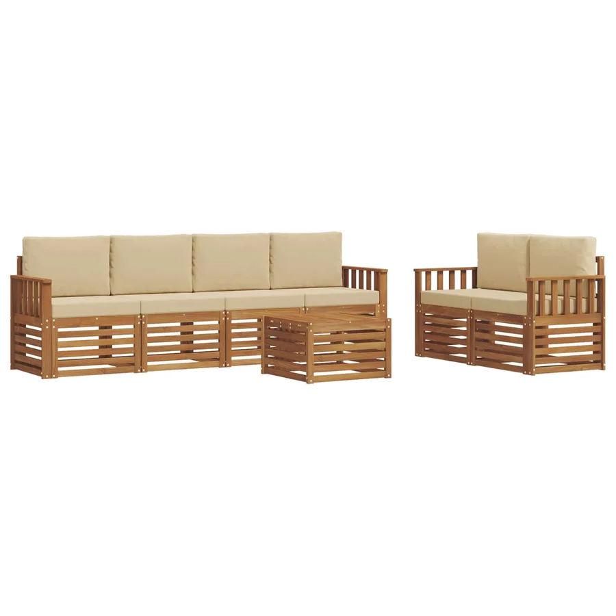 Ensemble de canapés d'extérieur 7 pcs Naturel et Beige - 2