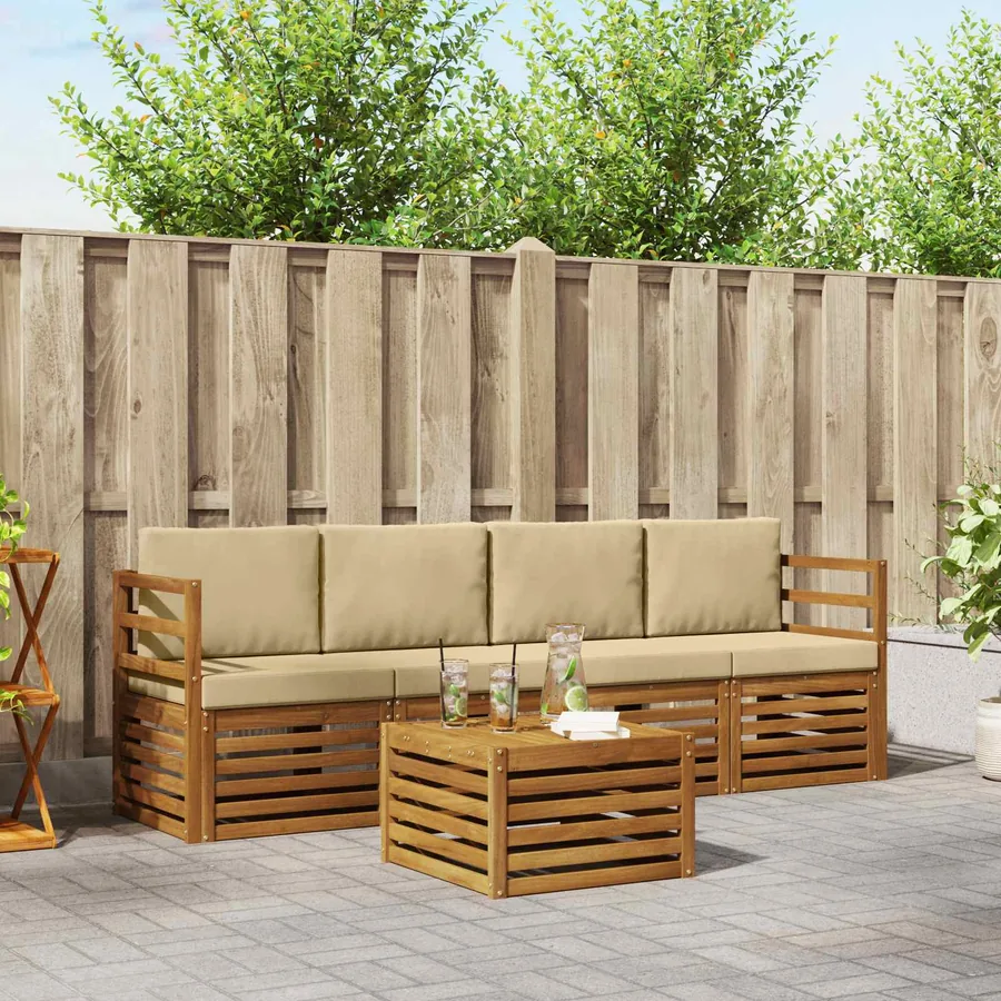 Ensemble de canapés d'extérieur 5 pcs Naturel et Beige
