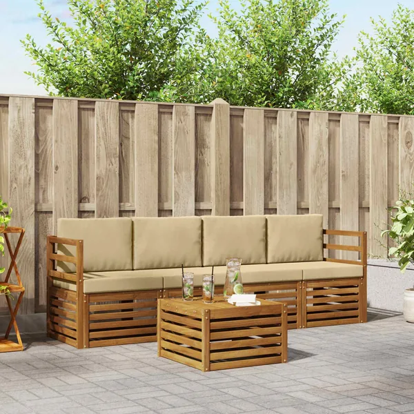 Ensemble de canapés d'extérieur 5 pcs Naturel et Beige