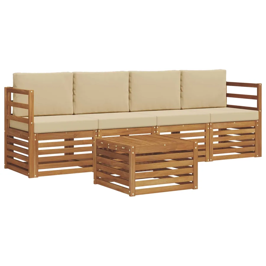Ensemble de canapés d'extérieur 5 pcs Naturel et Beige - 2