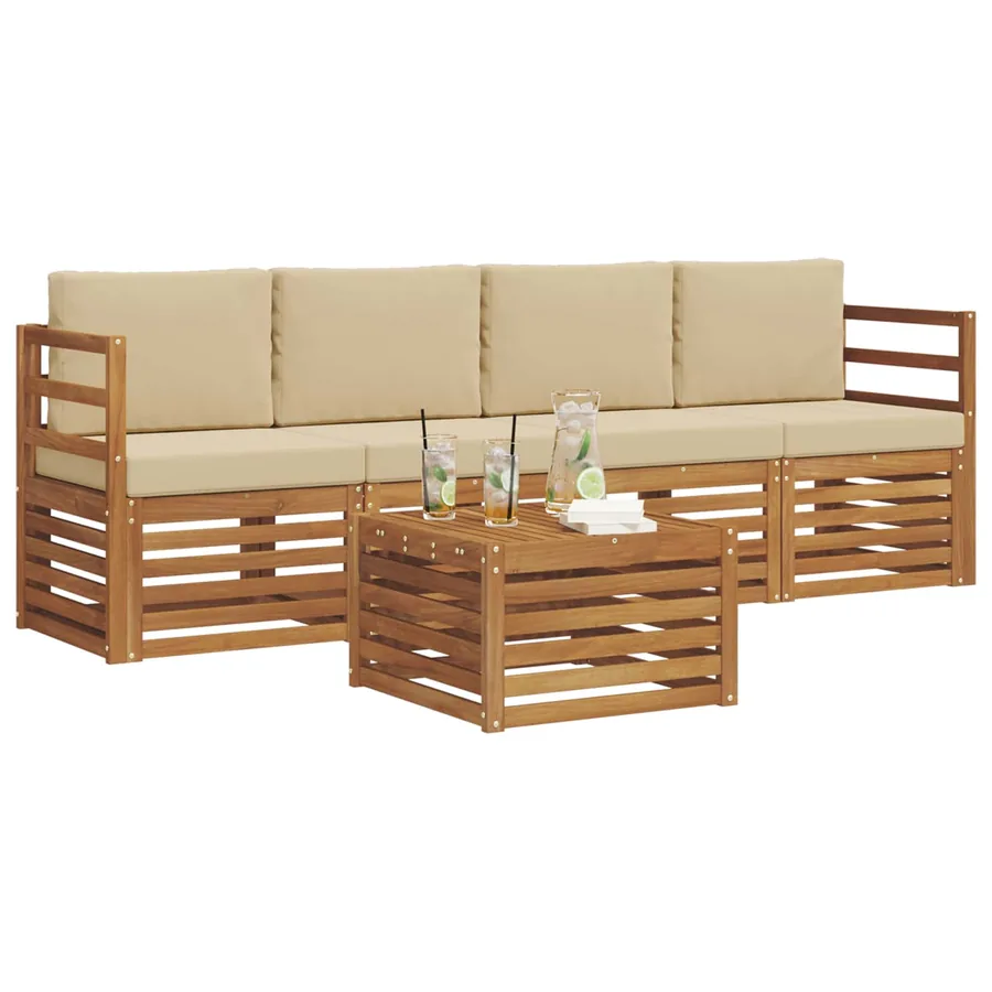 Ensemble de canapés d'extérieur 5 pcs Naturel et Beige - 3