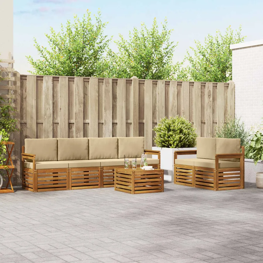 Ensemble de canapés d'extérieur 7 pcs Naturel et Beige