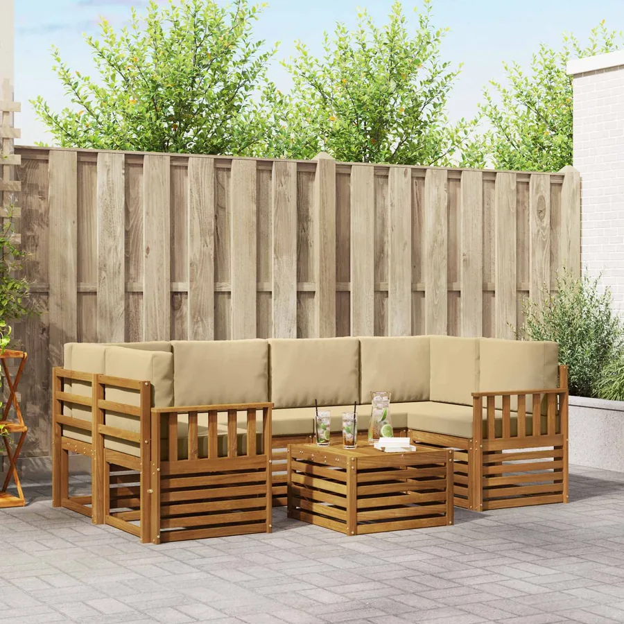 Ensemble de canapés d'extérieur 7 pcs Naturel et Beige