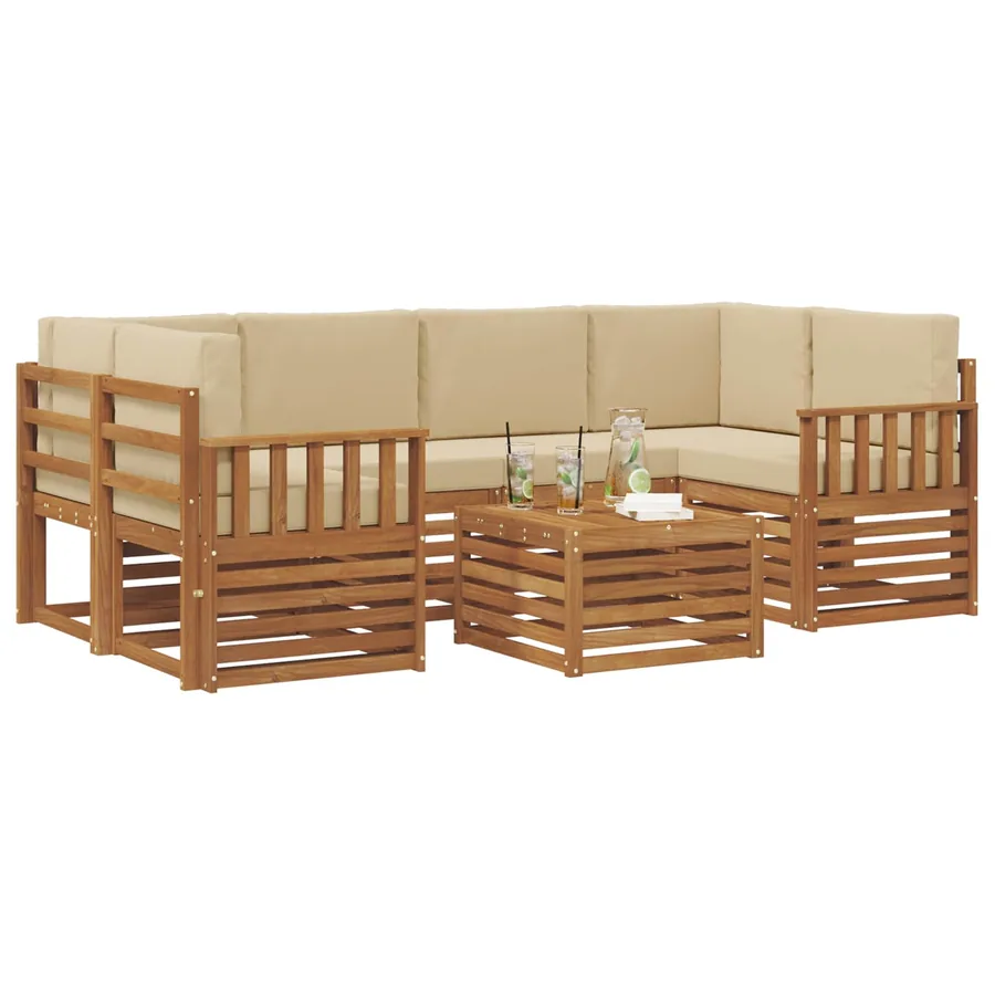 Ensemble de canapés d'extérieur 7 pcs Naturel et Beige - 3