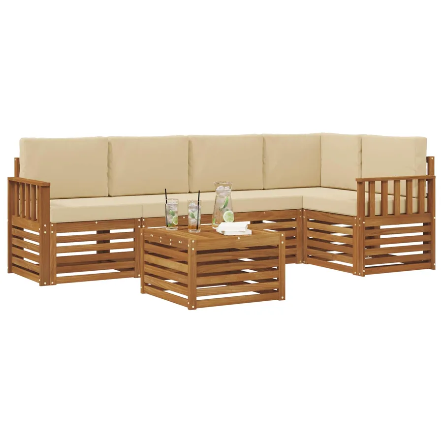 Ensemble de canapé d'angle avec coussin 6 pcs Naturel et Beige - 3