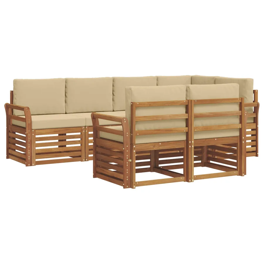 Ensemble de canapé d'angle avec coussin 7 pcs Naturel et Beige - 2