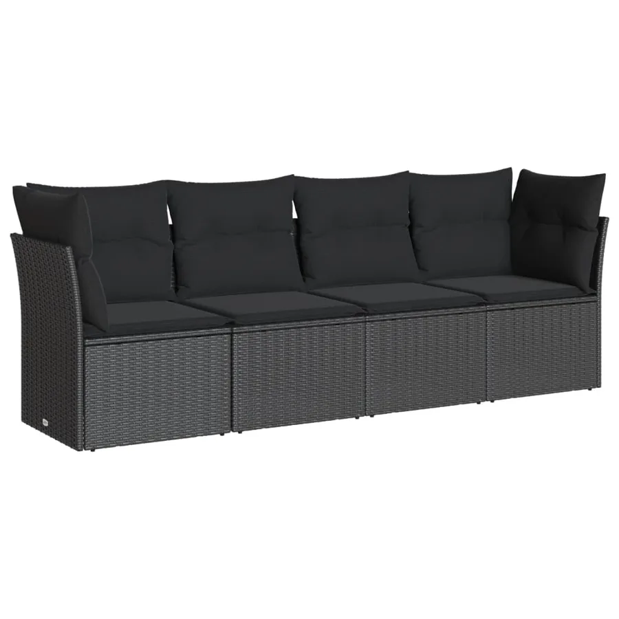 Salon de jardin 4 pcs avec coussins noir résine tressée - 2