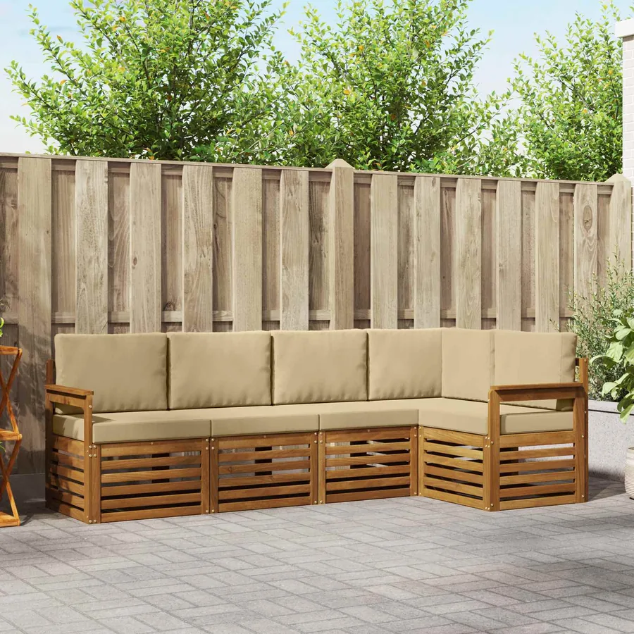 Ensemble de canapé d'angle avec coussin 5 pcs Naturel et Beige