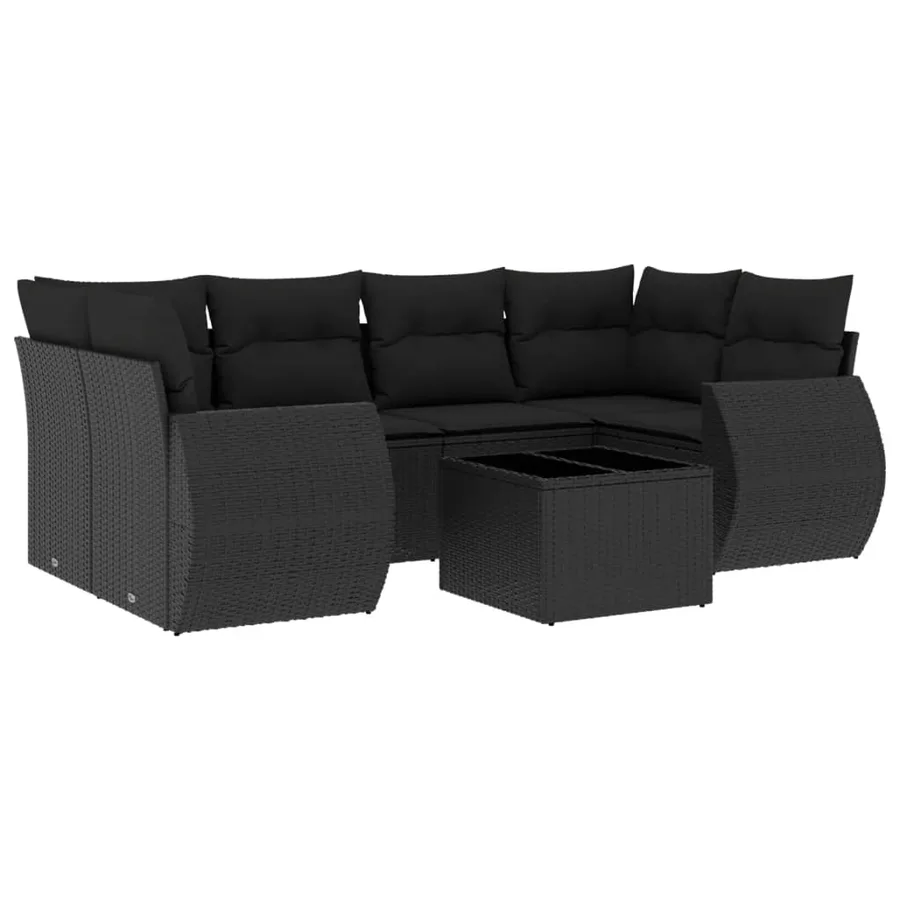 Salon de jardin 7 pcs avec coussins noir résine tressée 62 x 62 x 69 cm - 59,9 kg - 2