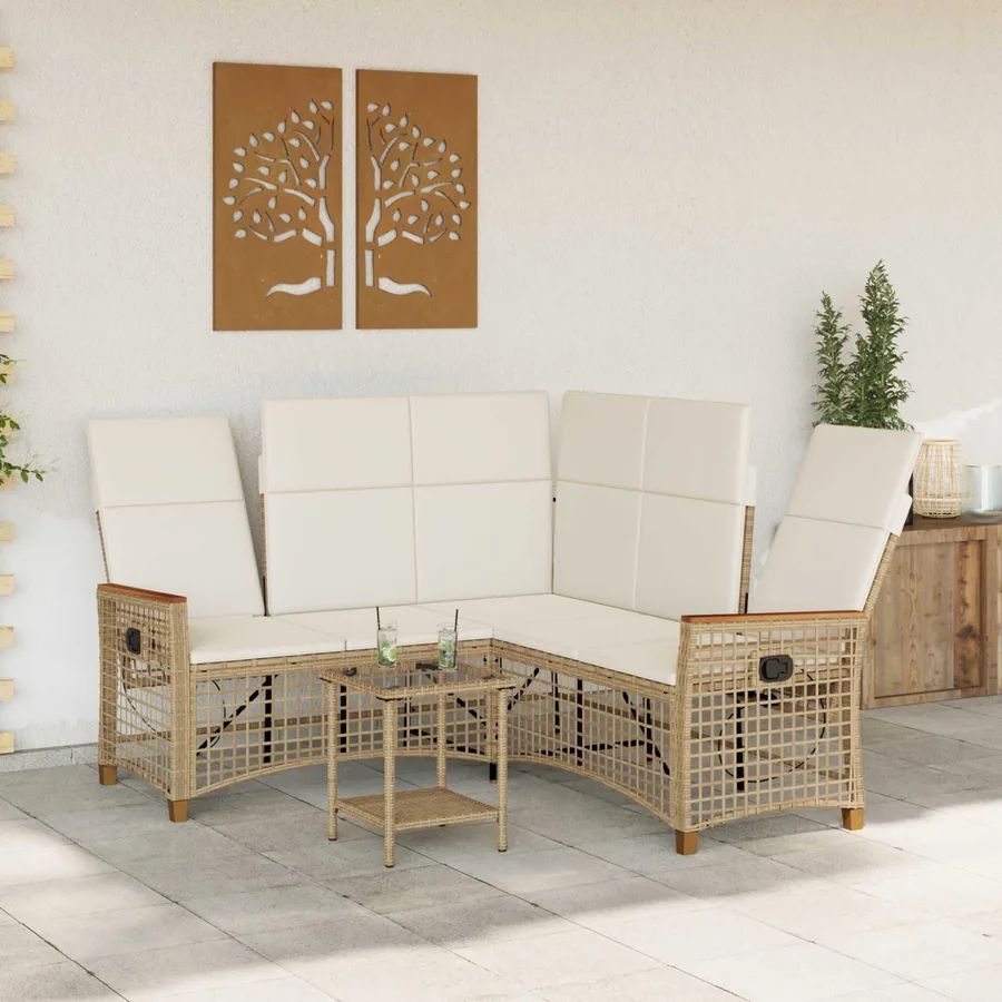 Ensemble de canapés inclinables de jardin Beige et blanc crème - 3