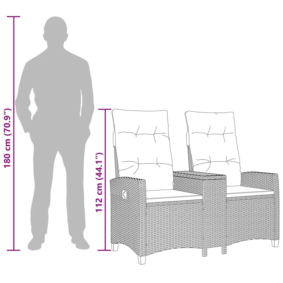 Banc inclinable avec table Noir et blanc crème polyrotin - 10