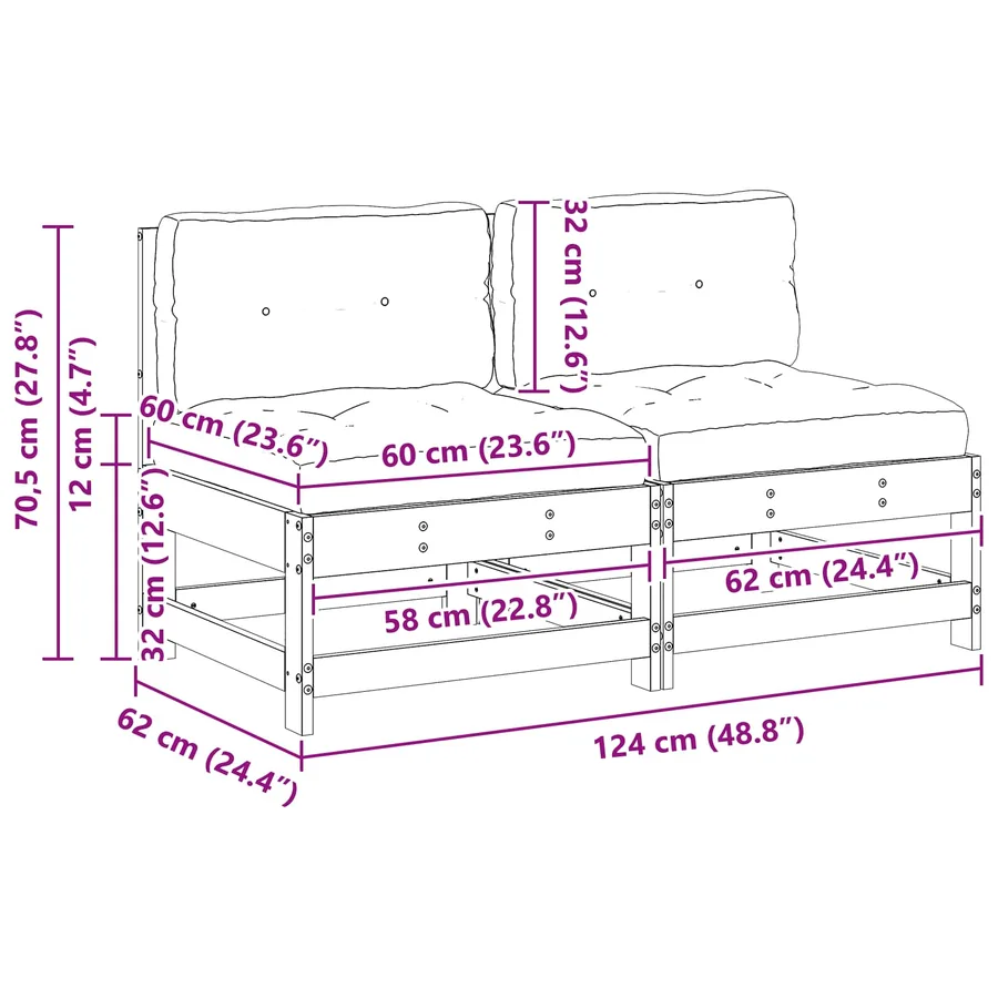 Sofa de jardin milieu Bois de pin massif Brun cire - 8