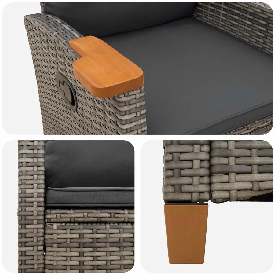 Chaise inclinable avec plateau à thé 62 x 64 x 112 cm polyrotin - 5