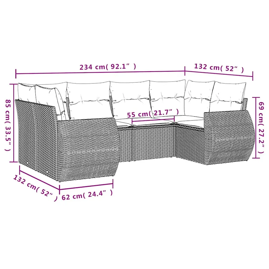 Salon de jardin 6 pcs avec coussins noir résine tressée - 7