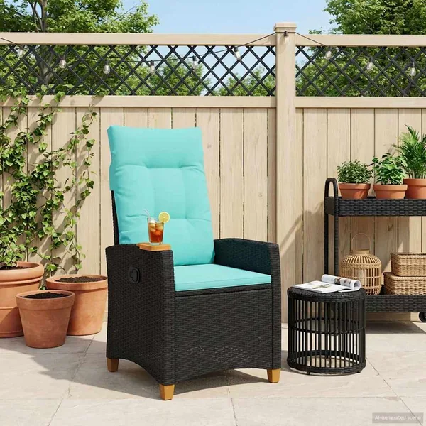 Chaise inclinable avec plateau à thé 62 x 64 x 112 cm polyrotin