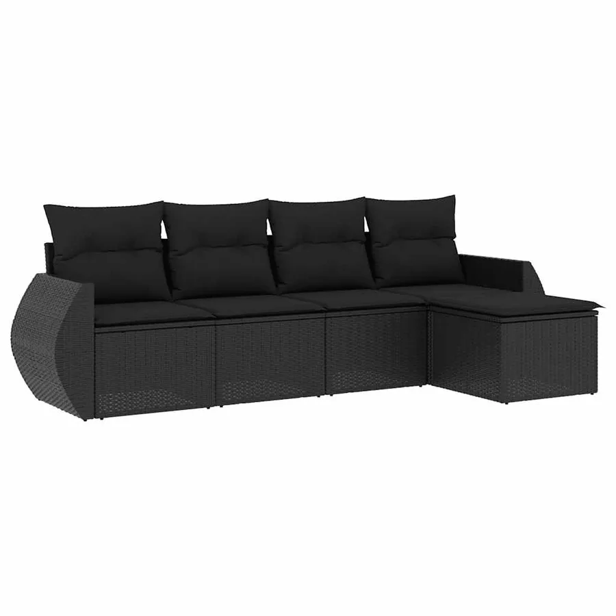 Salon de jardin 5 pcs avec coussins noir résine tressée - 2