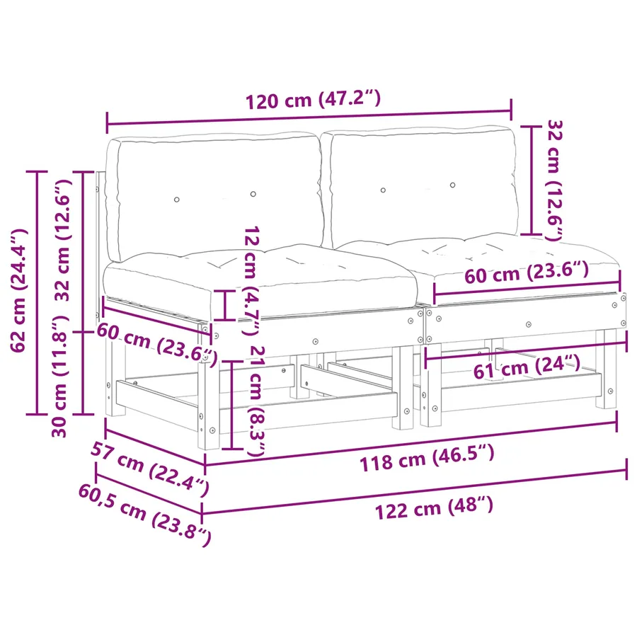 Sofa de jardin milieu Pin massif Brun Ciré - 8